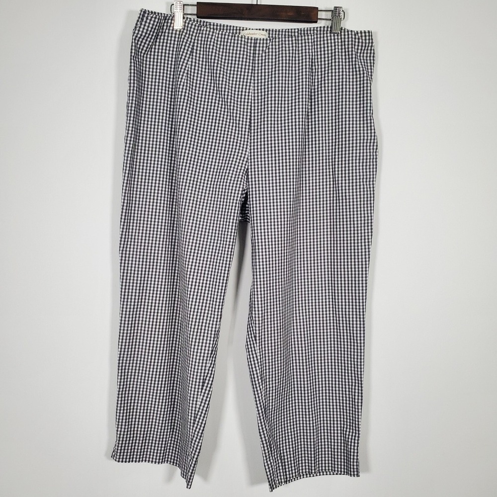 Coldwater Creek Gingham Check Pants Navy Blue White Straight Leg Stretch 16‎
